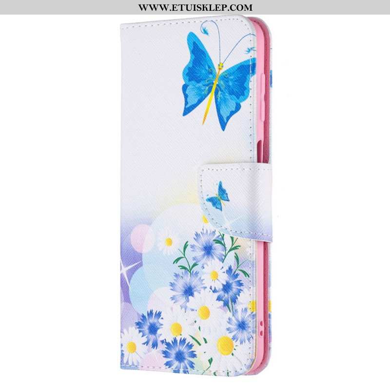 Etui Folio do Samsung Galaxy M32 Malowane Motyle I Kwiaty